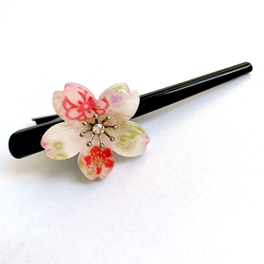Japanese Cherry Blossom Hair Clip Floral Kawaii Pink Black Fairy Coquette Y2K